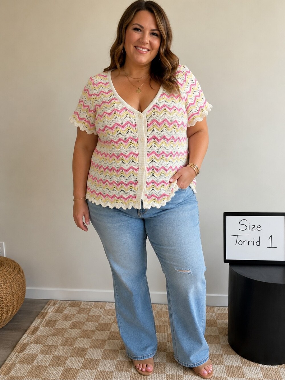 Torrid Chevron Crochet top Cardigan like Size 1